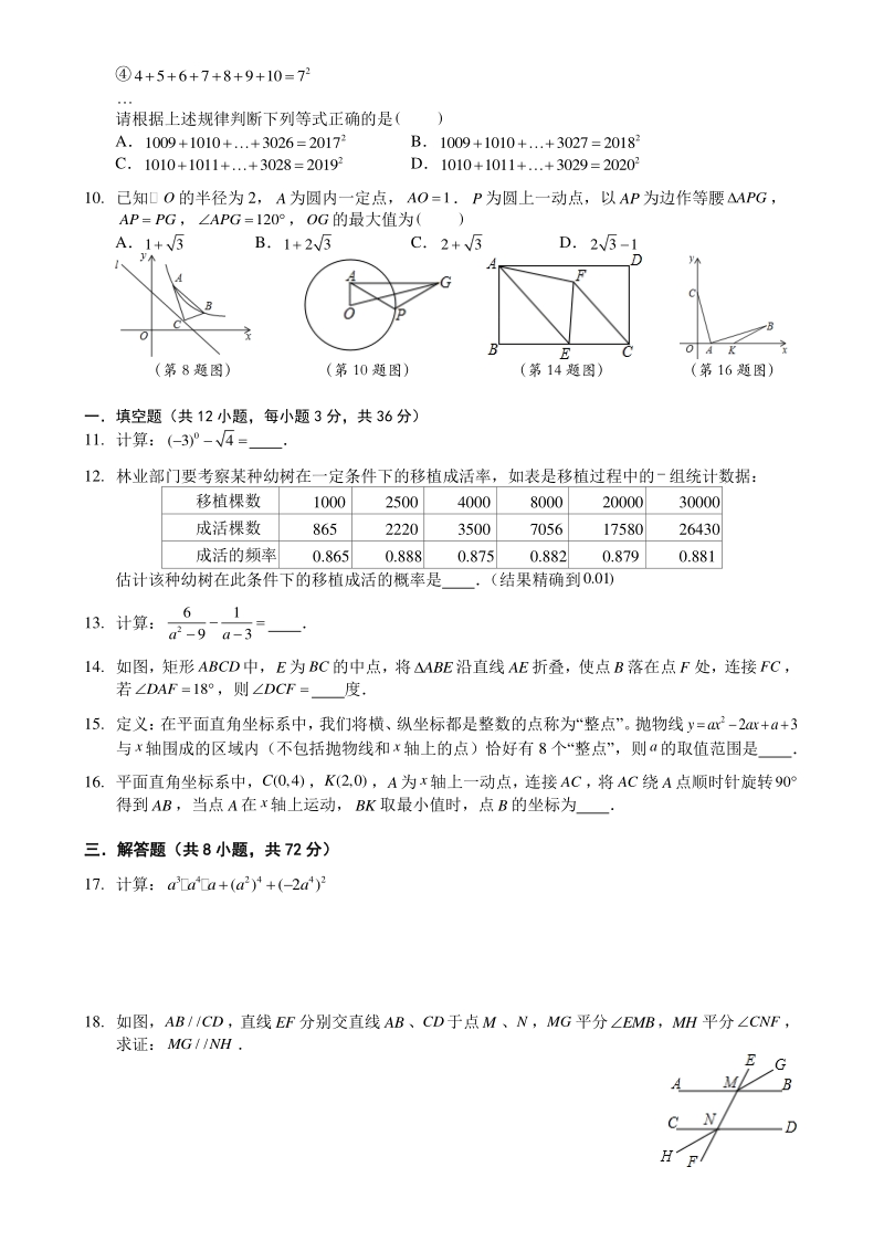 2020年湖北省武汉市九年级四月调考数学模拟卷（二）含答案解析_第2页