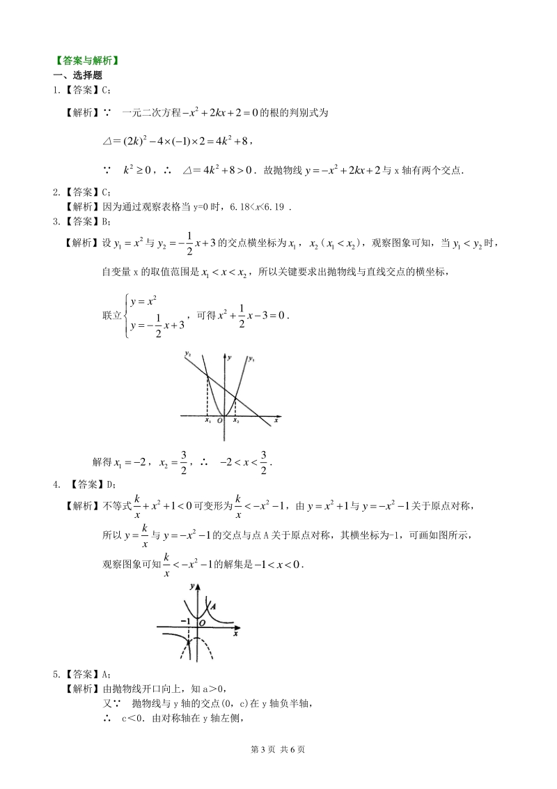 北京四中九年级下册数学用函数观点看一元二次方程—巩固练习（基础）_第3页