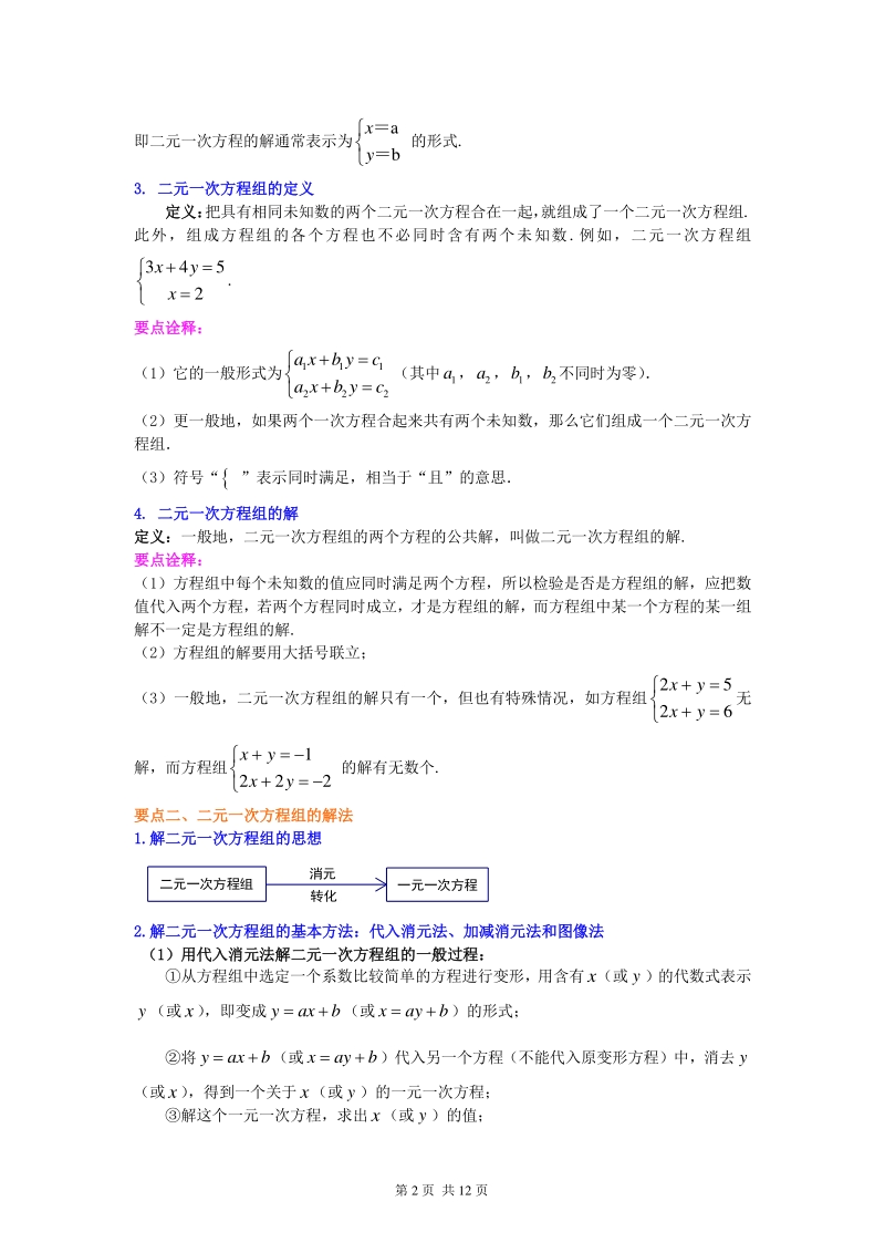 北京四中七年级上册数学二元一次方程组全章复习与巩固(提高)知识讲解_第2页