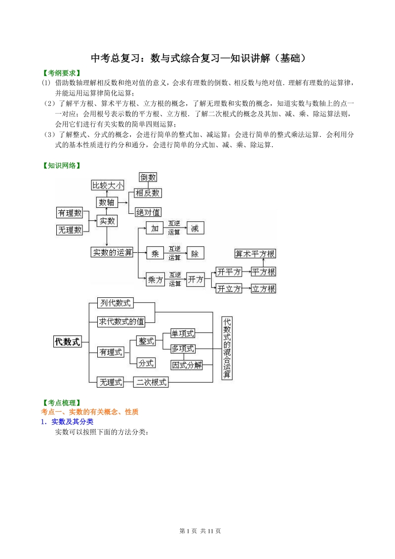 北京四中数学中考总复习：数与式综合复习--知识讲解（基础）_第1页