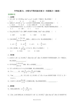北京四中数学中考总复习：方程与不等式综合复习--巩固练习（提高）