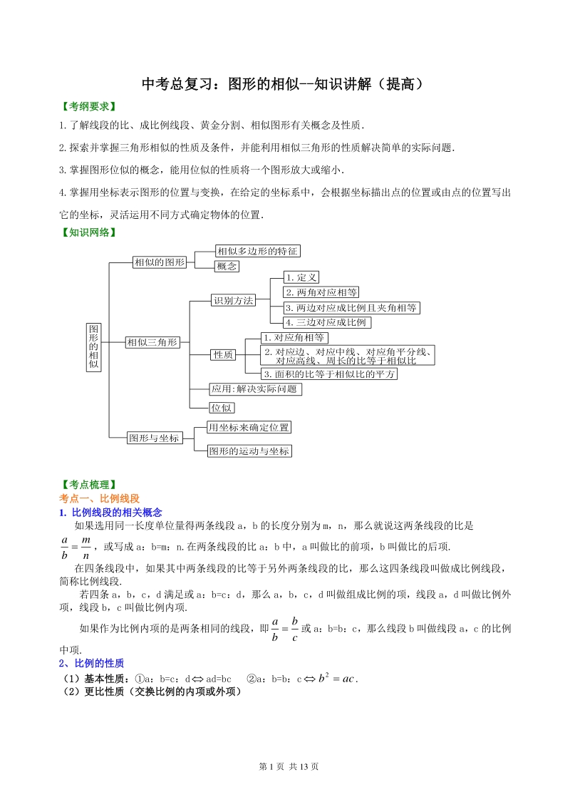 北京四中数学中考总复习：图形的相似--知识讲解（提高)_第1页