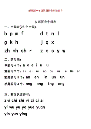 部编版一年级汉语拼音拼读练习