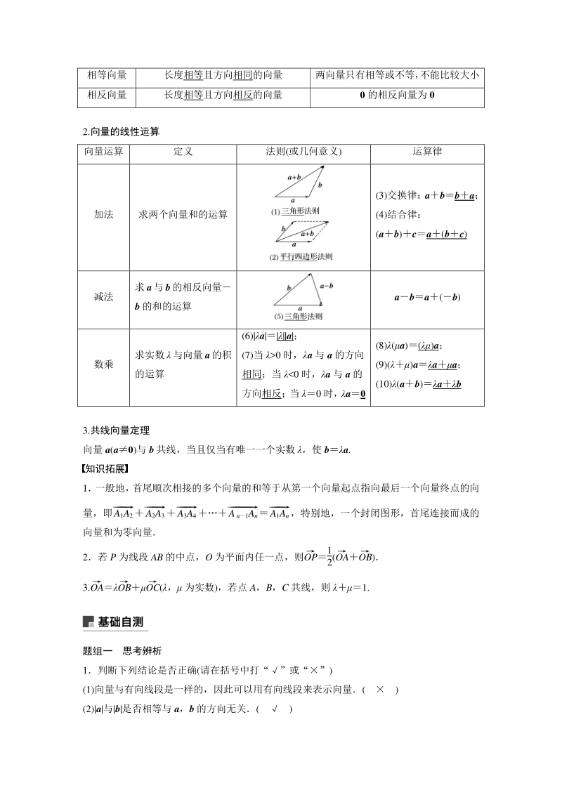 高考数学一轮复习学案：5.1 平面向量的概念及线性运算（含答案）_第2页