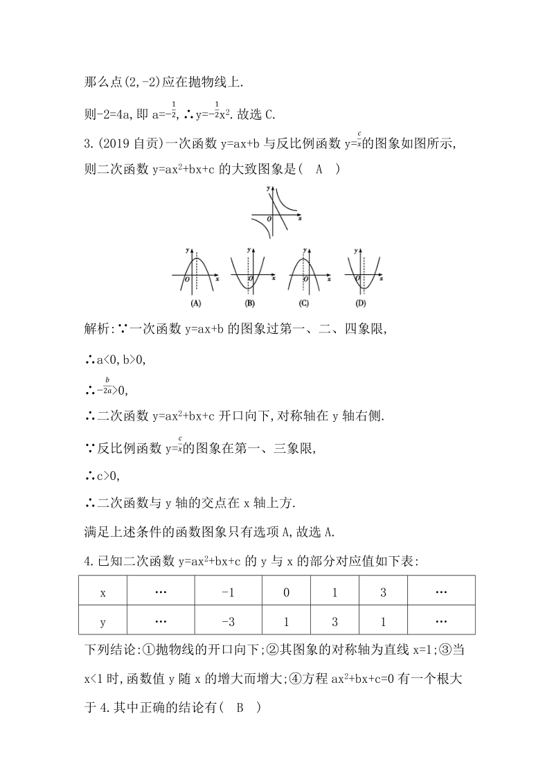 2020年四川省中考数学一轮复习实战演练：第12讲 二次函数(一)_第2页