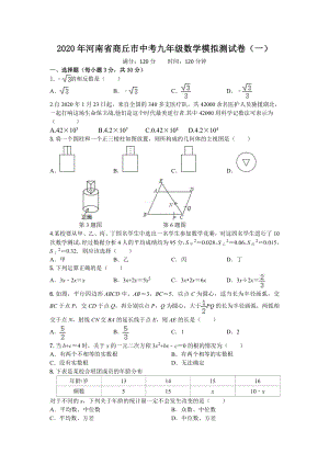 2020年河南省商丘市中考数学模拟测试卷（一）含答案