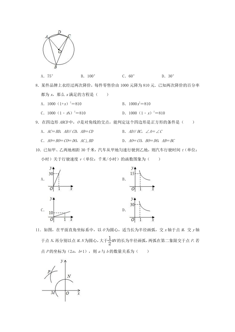 2020年3月河北省石家庄市部分学校中考数学模拟试卷（含答案解析）_第2页