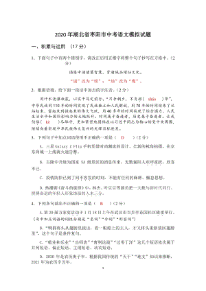 2020年湖北省枣阳市中考语文模拟试题（含答案）