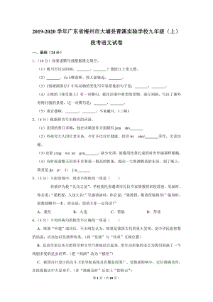 2019-2020学年广东省梅州市大埔县青溪实验学校九年级（上）段考语文试卷（含详细解答）