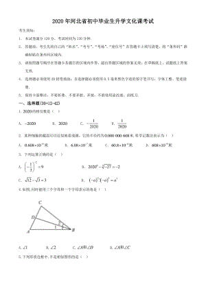 2020年河北省初中毕业生升学文化课考试数学模拟卷（含答案）