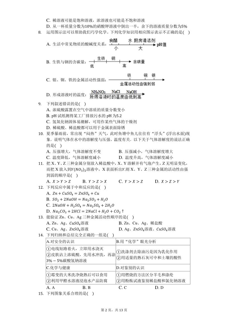 2020年4月广东省中山外国语学校中考化学模拟试卷（含答案解析）_第2页