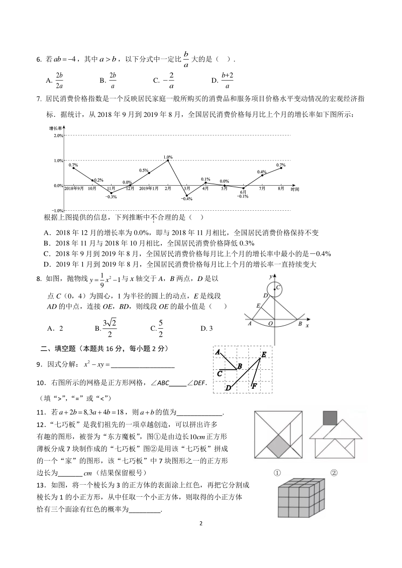2020年北京三十五中中考适应性数学试题（含答案）_第2页