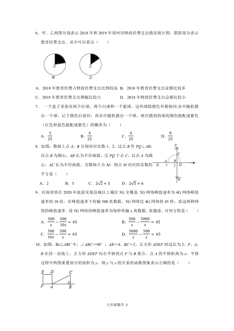 河南省郑州市2019-2020学年九年级下期阶段性学业测试数学试卷（含答案）_第2页