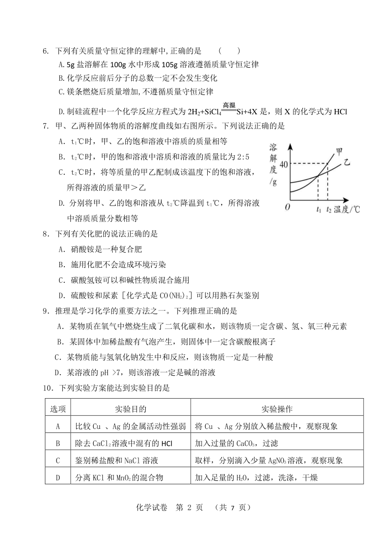 2020年辽宁省锦州市实验中学化学中考模拟试卷（含答案）_第2页