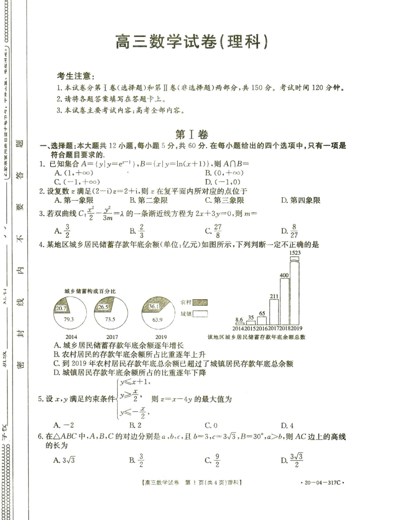 湖南省邵阳市2020届高考二模数学试卷（理科）含答案解析_第1页