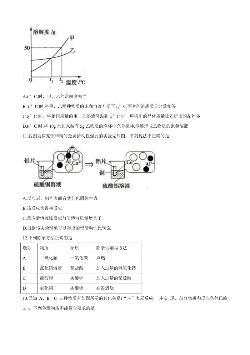 河南省上蔡县重点中学2020届九年级内部模拟化学试题（含答案）_第3页