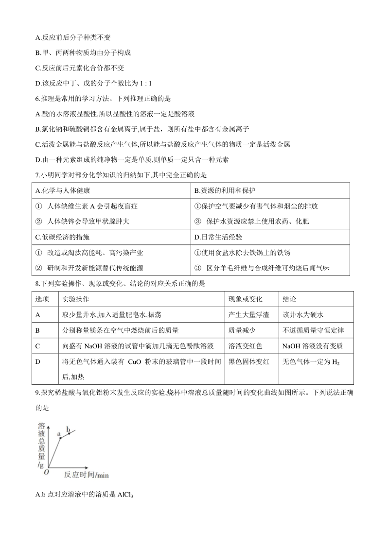 2020届陕西省西安市高新一中中考模拟化学试题（含答案）_第3页
