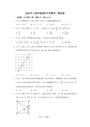 2020年上海市杨浦区中考数学一模试卷（含详细解答）