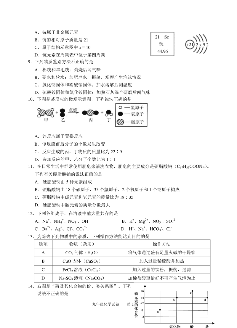 江苏省南京市2020年九年级质量调研检测化学试卷（一）含答案_第2页