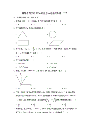 青海省西宁市2020年中考数学基础训练（二）含答案