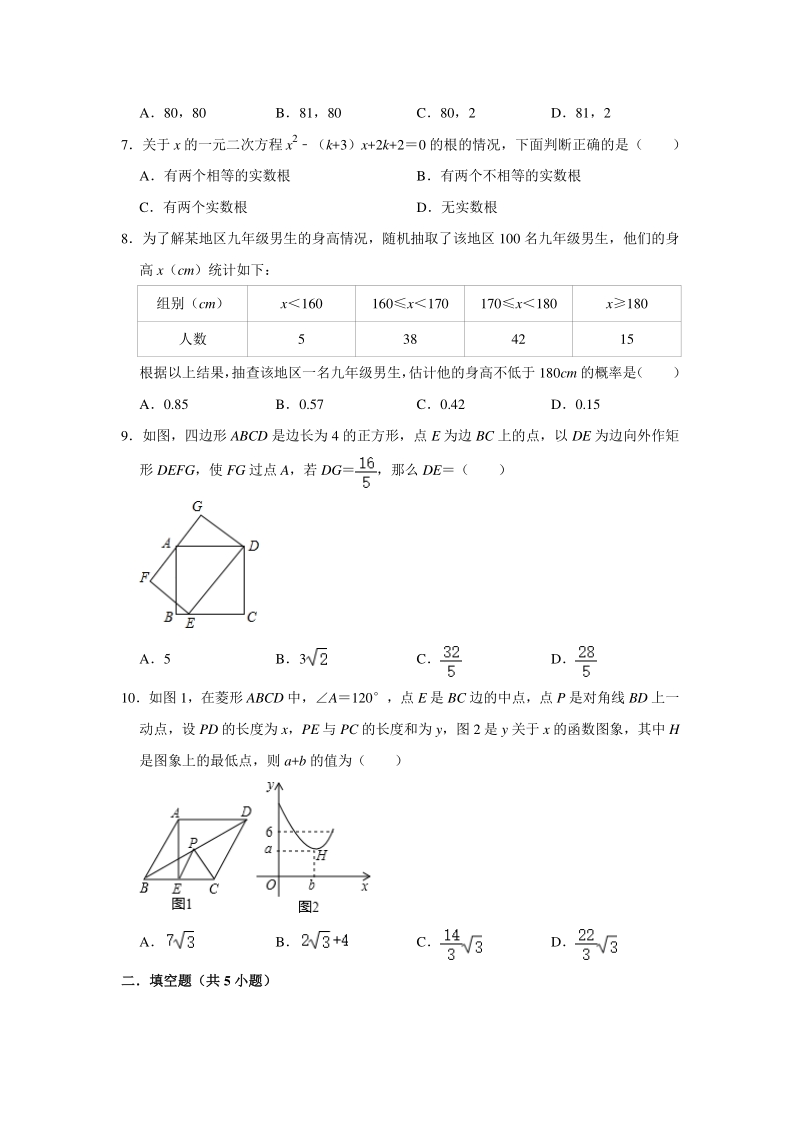2020年4月河南省中考数学模拟试卷（含答案解析）_第2页