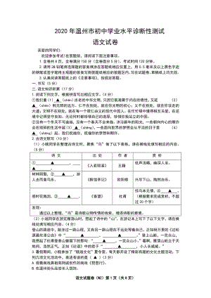 浙江省温州市2020年初中学业水平诊断性测试语文试卷（含答案）