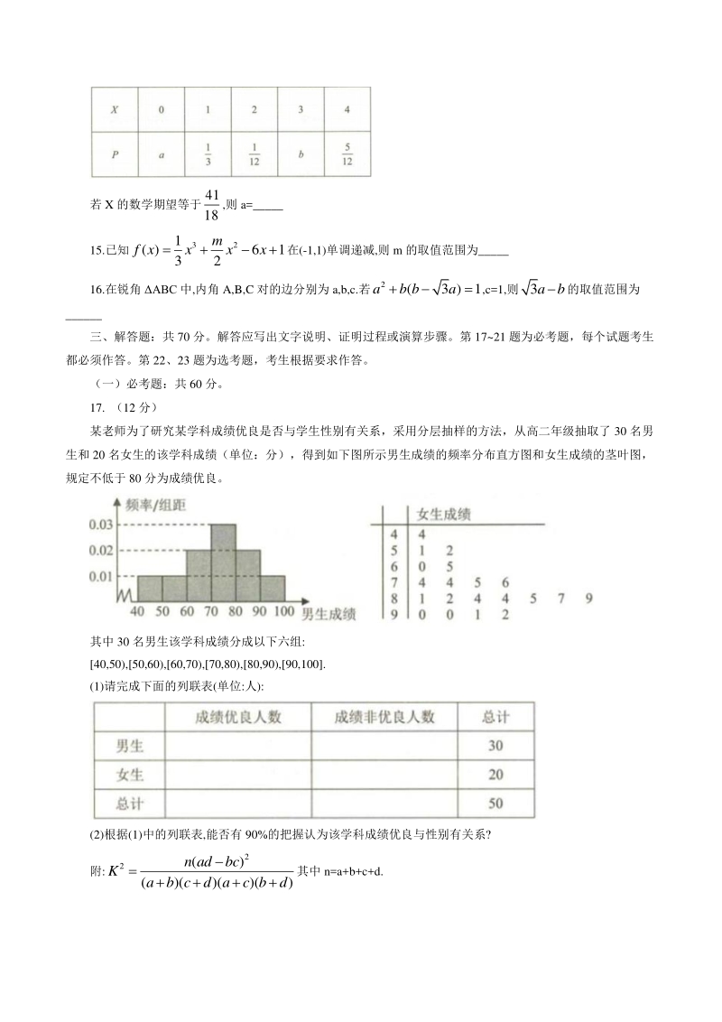 2020届云南省高中毕业生复习统一检测数学试题（理科）含答案_第3页
