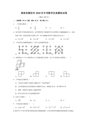 湖南省衡阳市2020年中考数学仿真模拟试卷（含答案）