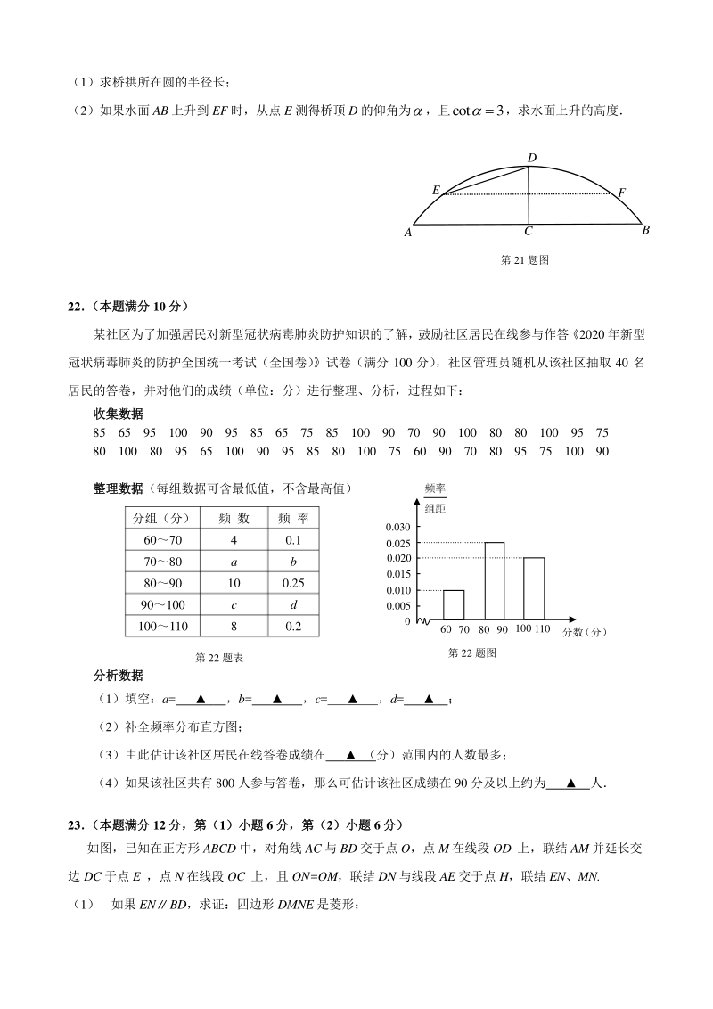 2020年上海市杨浦区中考二模数学试卷（含答案）_第3页