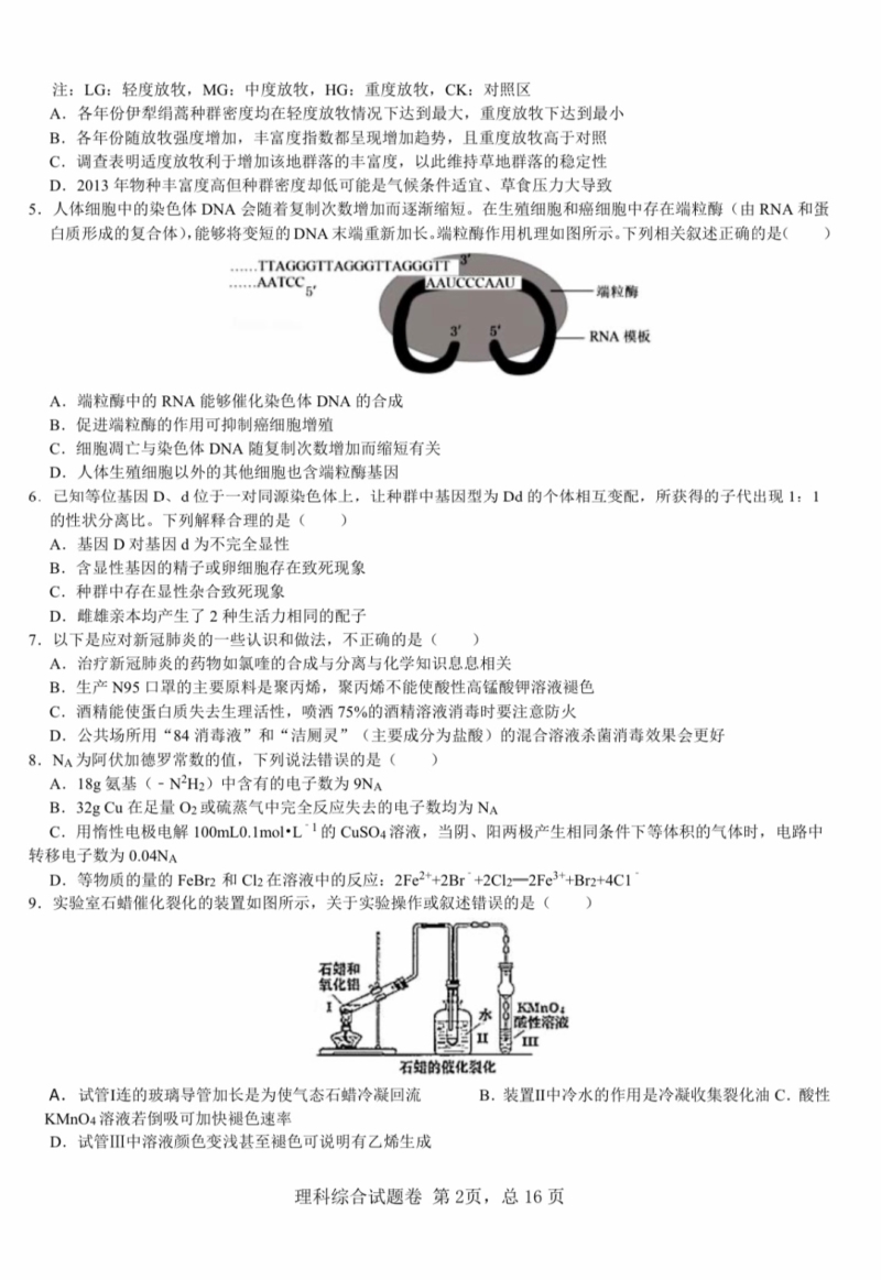 湖南省长沙市岳麓区2020年5月高三模拟考试理综试卷（含答案）_第2页