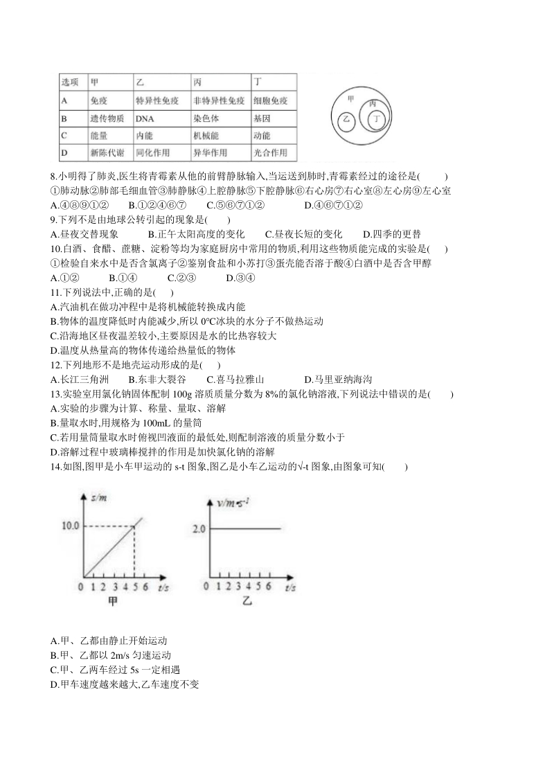 2020年浙江省杭州中考科学模拟试卷（四）含答案_第2页