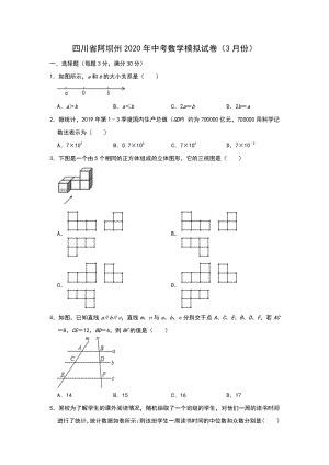 四川省阿坝州2020年3月中考数学模拟试卷（含答案）