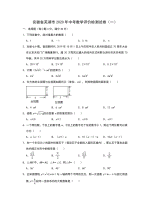 2020年安徽省芜湖市中考数学评价检测试卷（一）含答案解析