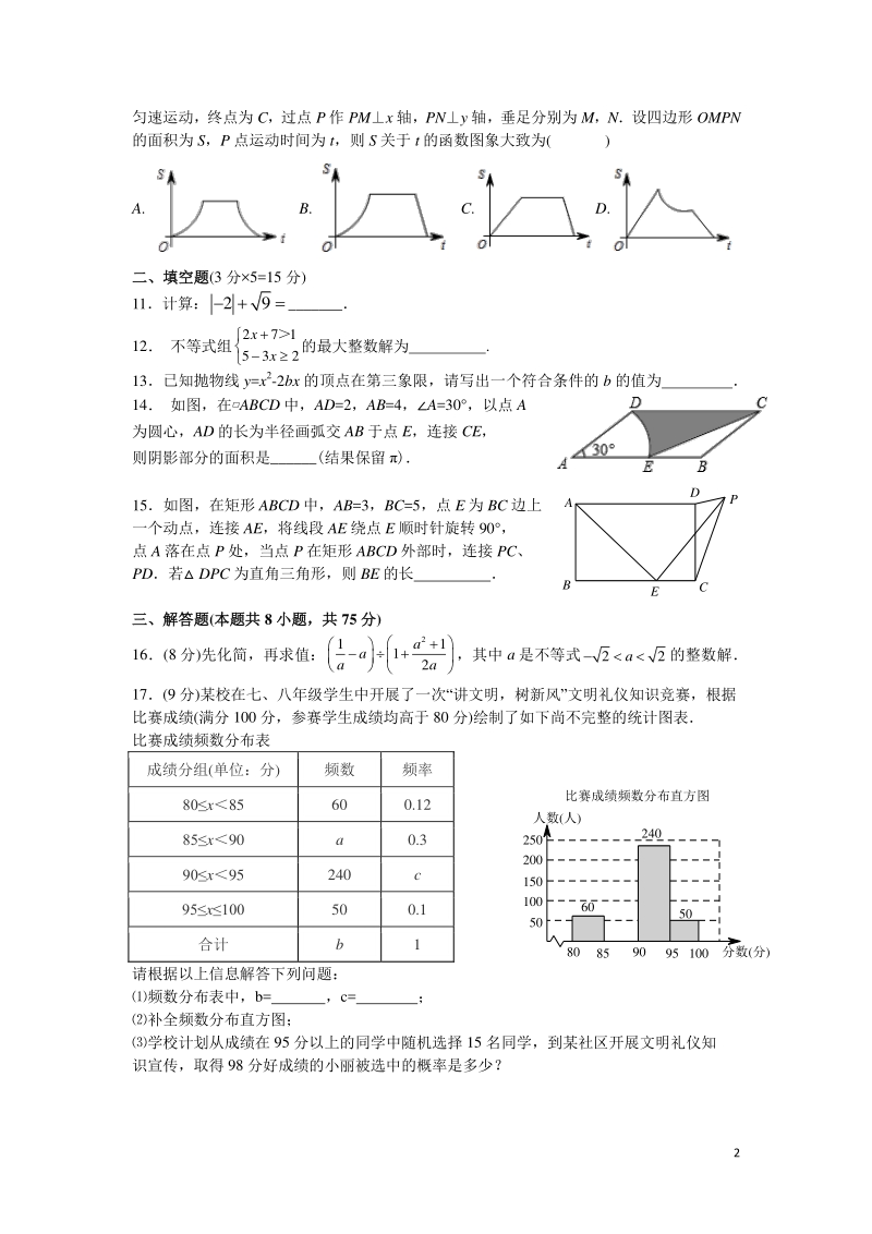 2020年河南省中考数学模拟试卷（二）含答案_第2页