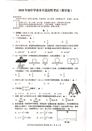浙江省温州市平阳县2020年九年级数学初中学业水平适应性考试卷（含答案）