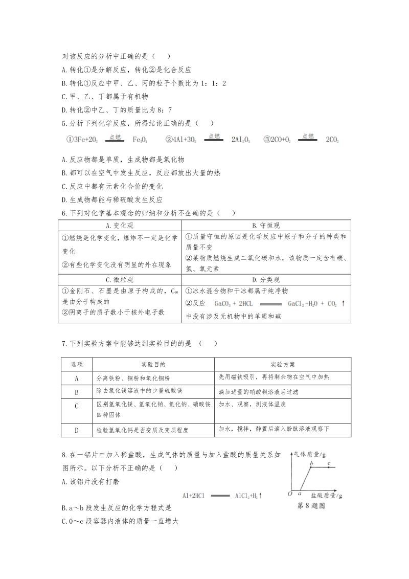 2020年陕西省西安市初中毕业学业考试模拟化学试卷（一）含答案不全_第2页
