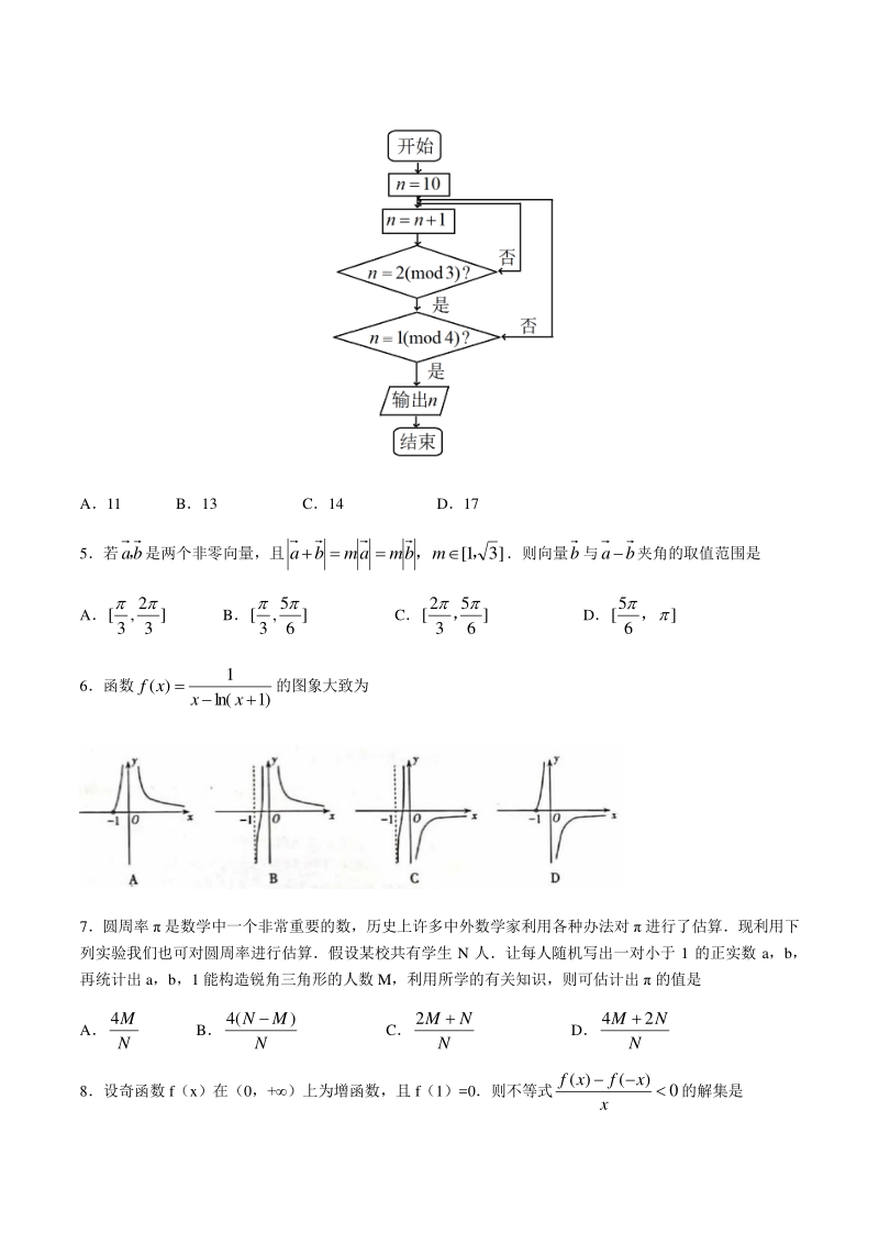 山西省太原市2020年高三年级模拟数学（理科）试题（二）含答案_第2页