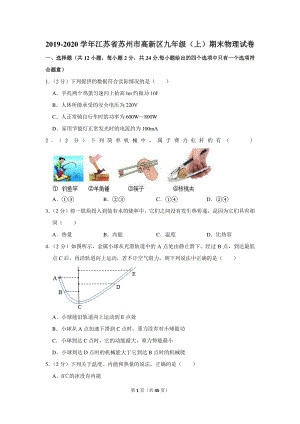2019-2020学年江苏省苏州市高新区九年级（上）期末物理试卷（含详细解答）