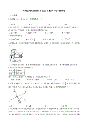 2020年河南省南阳市唐河县中考数学一模试卷（含答案解析）