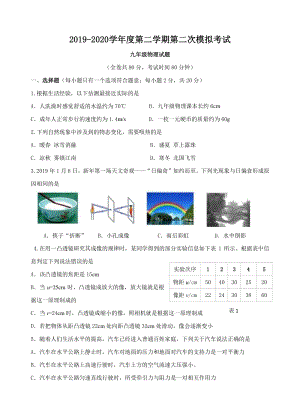 2020年江苏省徐州市中考二模测试物理试题（含答案）