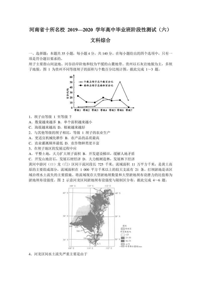 2020年河南省十所名校高中毕业班阶段性测试文科科综合试卷（六）含答案_第1页