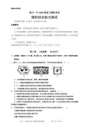 江西省抚州市临川一中2020年5月高三模拟考试理综试卷（含答案）