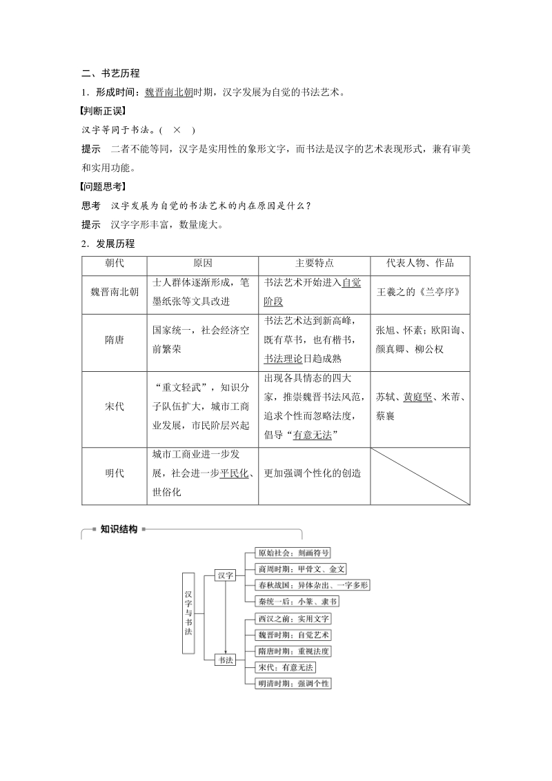 第7课 汉字与书法 学案（含答案）_第2页