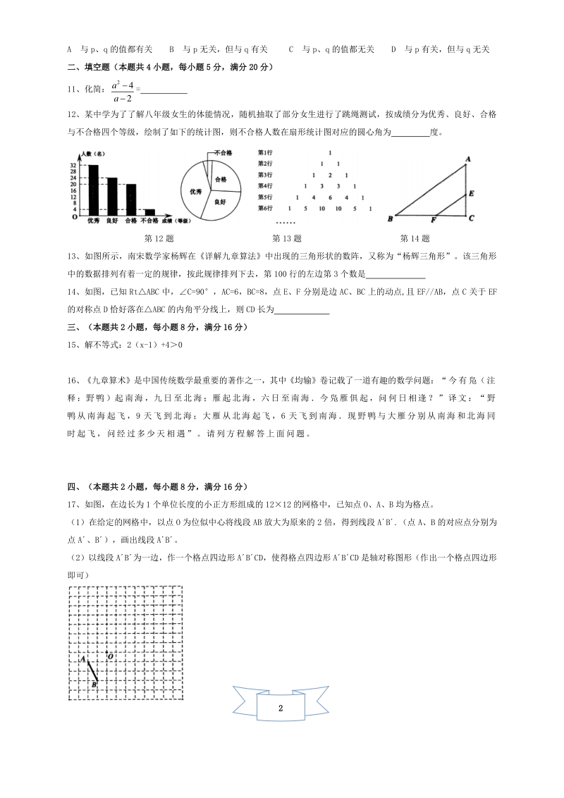 安徽省合肥市蜀山区2020年中考一模数学试卷（含答案）_第2页