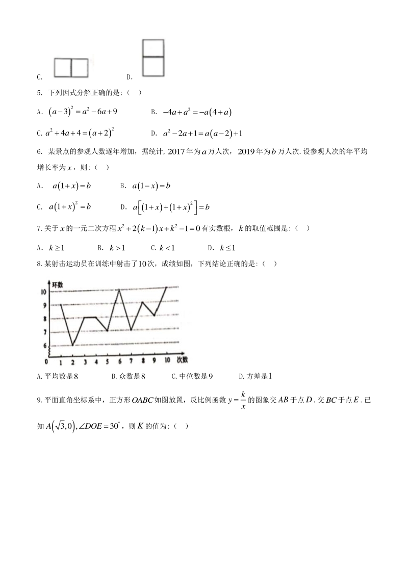 2020年安徽省合肥市庐阳区九年级数学阶段调研模拟试卷（含答案）_第2页