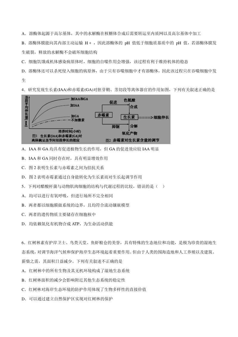 2020届内蒙古二校联考高考三模考试理综试卷（含答案）_第2页