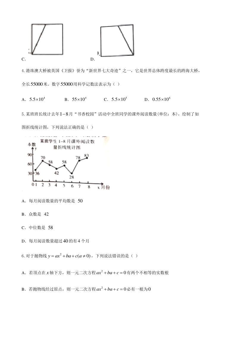 江西吉安市2020年中考模拟考试数学试卷（含答案）_第2页