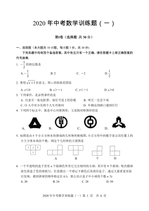 2020年6月湖北省武汉武昌区九年级调研数学训练试卷（含答案）
