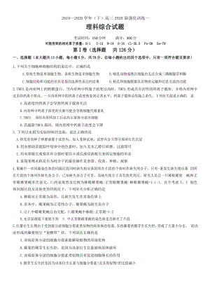 2020届四川省内江市高三强化训练理科综合试题（一）含答案