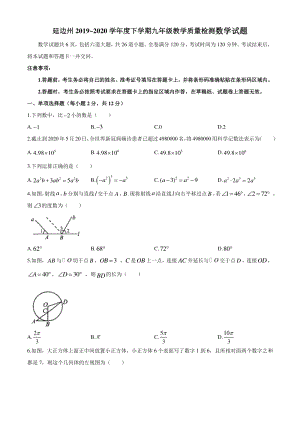 吉林省延边州2020年初三下学期教学质量检测数学试题（含答案）
